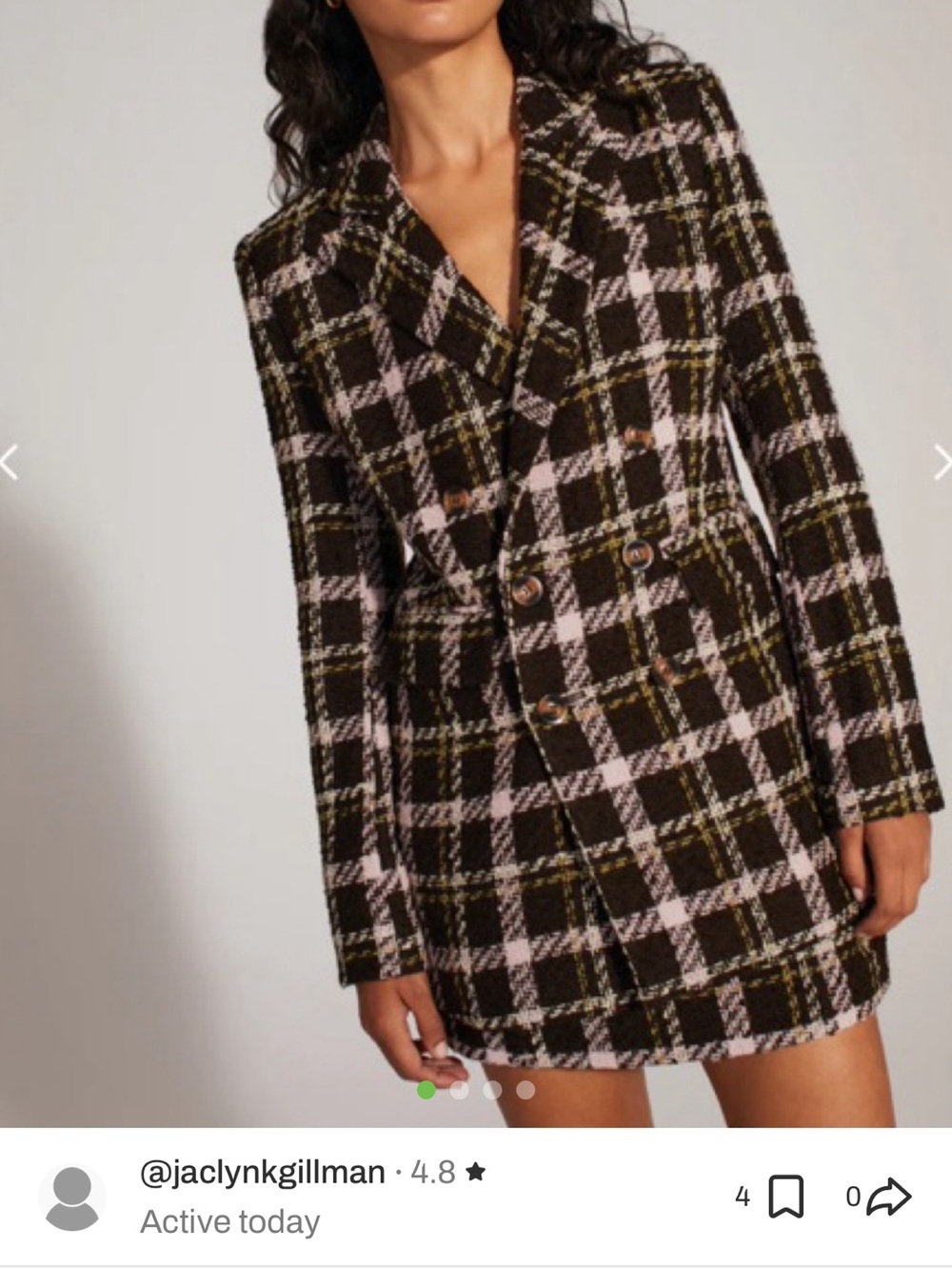 Favorite Daughter Brown and Pink Checked Double-Breasted Blazer Dress